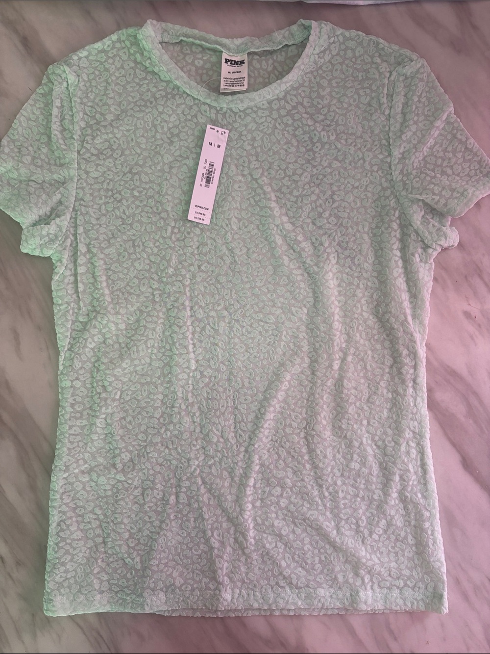 PINK Victoria's Secret Mint Leopard Lace Short Sleeve Tee